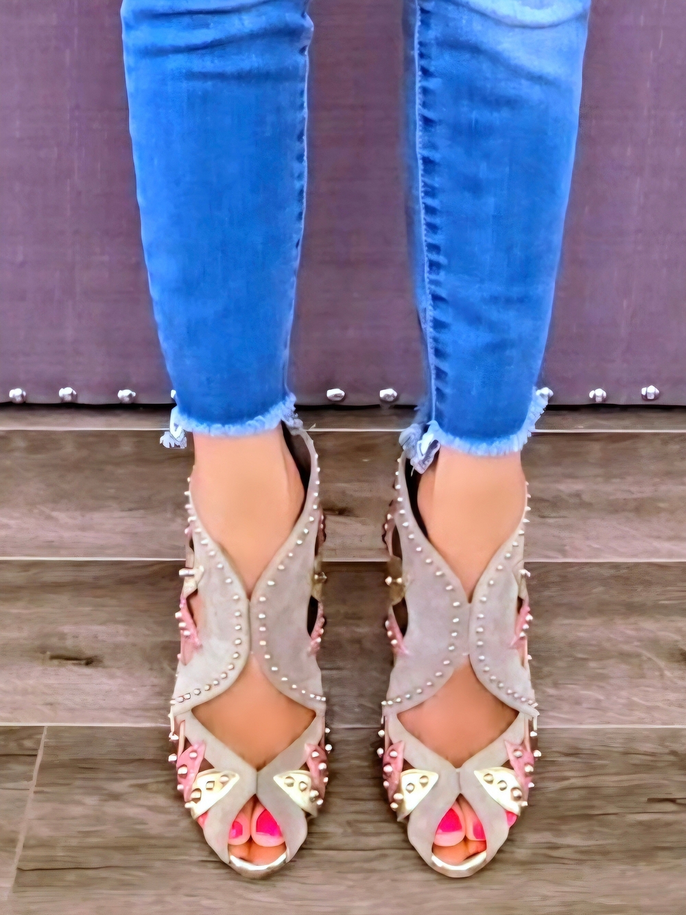 Christian Louboutin Suede Studded Peep Toe Ankle Booties Heel EU 39 / Fit US 8.5 - Picture 2 of 12